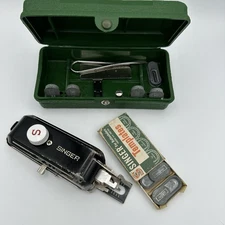 Vintage Singer Buttonholer W654321N with Attachments & Green Case Untested