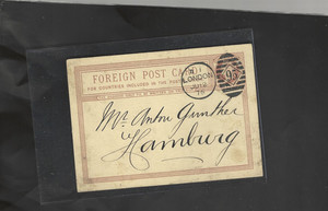 GREAT BRITAIN-POSTAL CARD-1875-TO HAMBURG-LONDON STRIKE-AV-F-U-#306