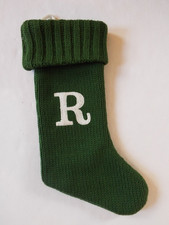 Target Wondershop White Green Monogram Christmas Stocking Knit R 18"