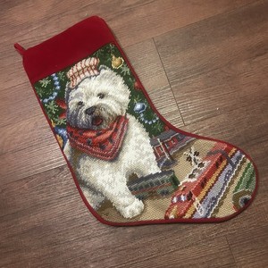 Needlepoint Christmas Stocking West Highland Terrier Toy Train Engineer Westie