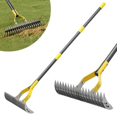 Thatch Rake, 15-Inch Wide Manual Dethatcher Rake for Cleaning Dead 55'' Black