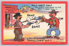 1941 Reg Manning Wild West Golf Cartoon Postcard Boot Hill Undertaker Humor