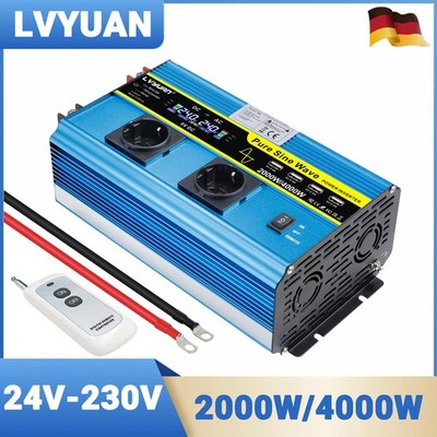 2000W 4000W Reine Sinuswelle Spannungswandler 24V 230V Wechselrichter LCD 4USB