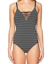 Jantzen Women's Jacquard Pointelle Strappy One Piece Swimwear Black Size S