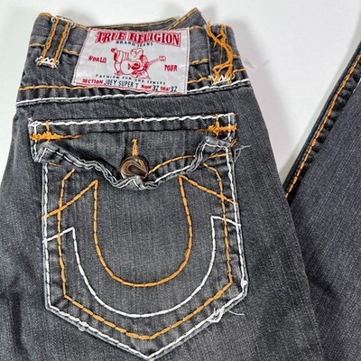 True Religion Joey Super T Faded Black Cotton Washed Denim Jeans