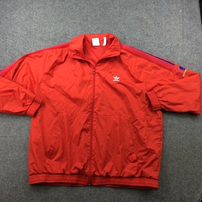 Adidas Jacket Mens 2XL Red Trefoil Embroidered Rainbow Stripes
