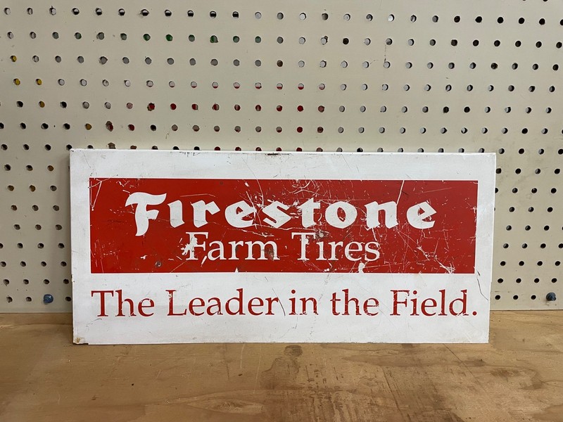 Vintage Firestone Farm Tire Sign. "Original" off a tractor tire display stand.