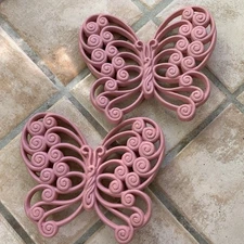 Vintage 1977 set of 2 Pink Retro Butterfly Wall Art  Burwood Products 7”