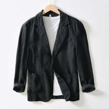 Men Formal Casual Cotton Linen Suit Jacket Business Blazer Two Button Top Coat