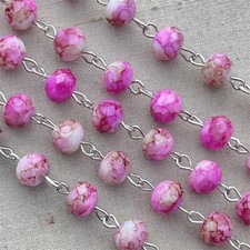 Pink Blue Crystal Rondelle Beaded Rosary Silver Eyepin Chain 8mm 2ft Per Pkg
