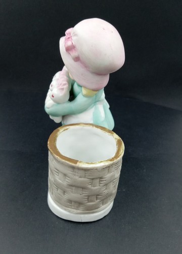 Jasco 1979 Hand Painted Porcelain Little Luvkins Girl Candle Holder Planter 4.5" - Picture 4 of 12