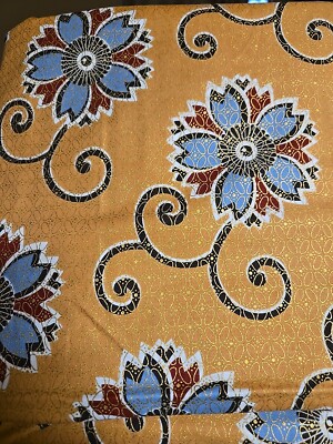 African Cotton Floral Veritable Guaranteed Wax  Print Fabric 1 Piece 196'' X 46''