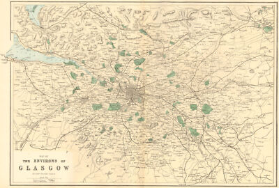 GLASGOW & ENVIRONS. Lanark Renfrew. Antique map by GW BACON 1884 old
