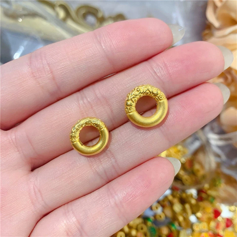 1pcs Pure 24k Yellow Gold 3D Auspicious Clouds Lucky Circle Pendant 0.3-0.5g - Изображение 2 из 4