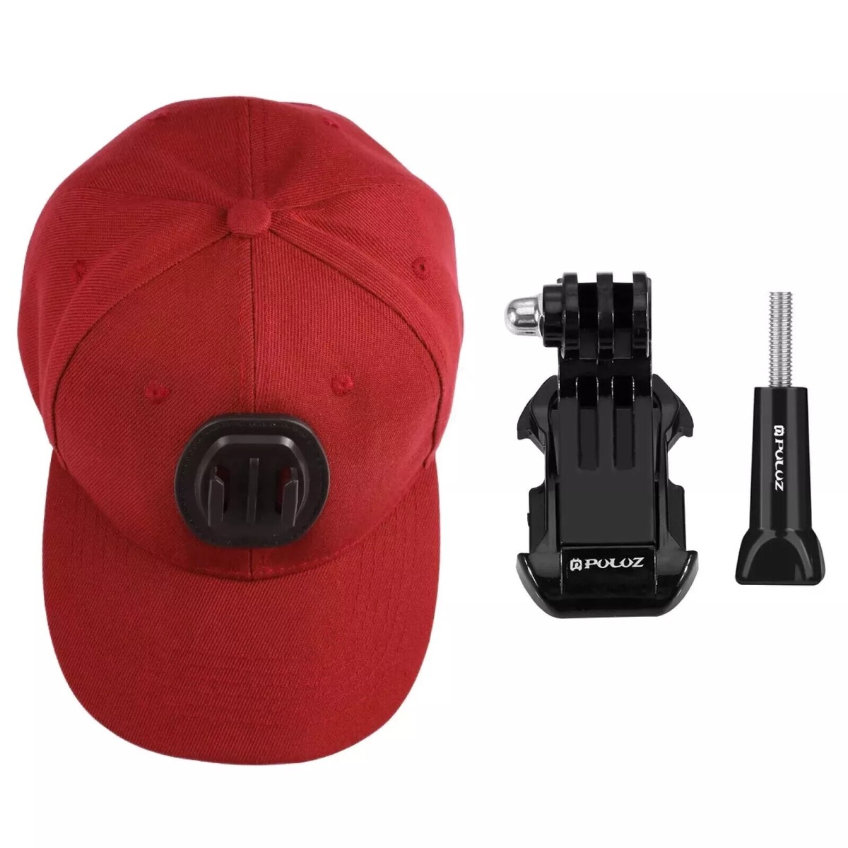 Red Baseball Cap Hat with Buckle Mount Holder J-Hook Adapter for