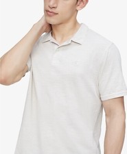 Calvin Klein Jeans Men's Monogram Logo Slub Polo Shirt Silver Birch Beige XL
