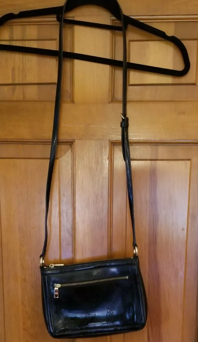 Vintage Lauren Ralph Lauren Black Equestrian Leather Crossbody Handbag