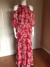 Carolina Herrera Red Floral Dot Silk Gown Dress size 8