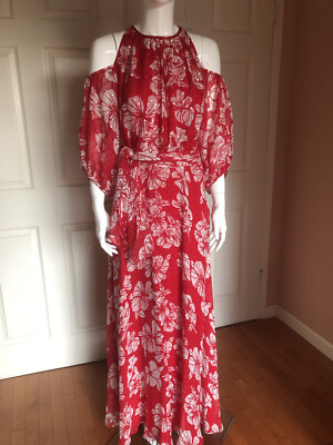 open lace back dress Carolina Herrera Wrap Dress Pink/Red Floral Print Silk Organza Size 4   Celebrity Owned