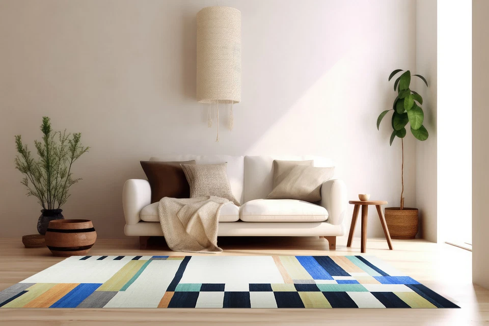 EORC Hand-Knotted Wool Modern Flat Weave Rug, Multicolored | Vibrant and Stylish - Image 3 of 4