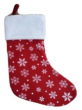 Christmas Stocking 19  Mantle Decor Red Felt Faux Fur White Trim Snowflakes