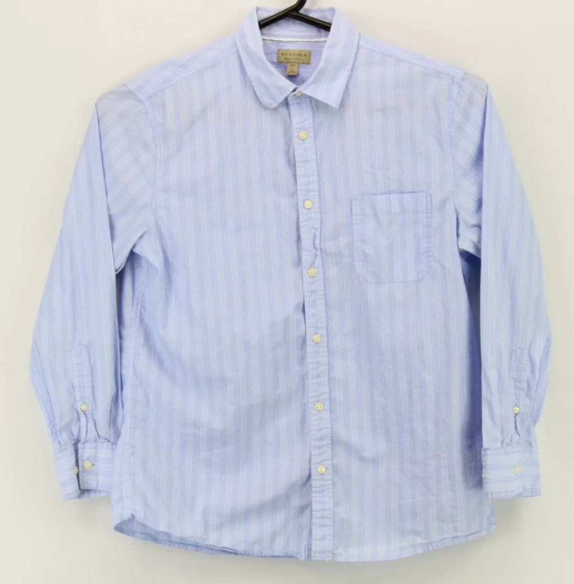 Sonoma Mens Button Up Long Sleeve Collared Shirt Size Large Blue Striped