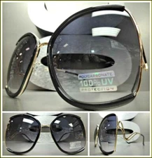 OVERSIZED Upscale Vintage RETRO Style SUNGLASSES Huge X-Large Black & Gold Frame