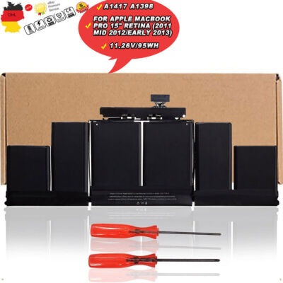 A1417 Akku für Apple MacBook Pro 15'' Retina A1398 Mid 2012 Early 2013 A1417 DE