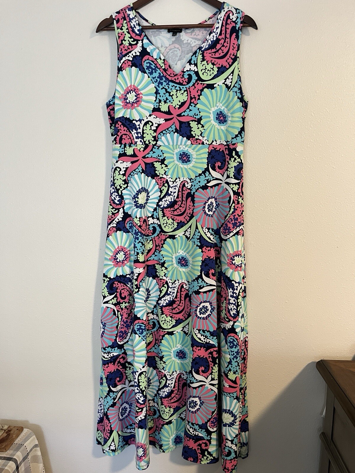 Talbots Maxi Dress Women’s L Large Jersey Multicolor Floral Paisley Vacation-image