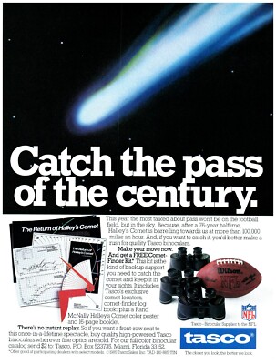 1985 Tasco Print Ad, Halley's Comet Catch The Pass of The Century Finder Kit NFL