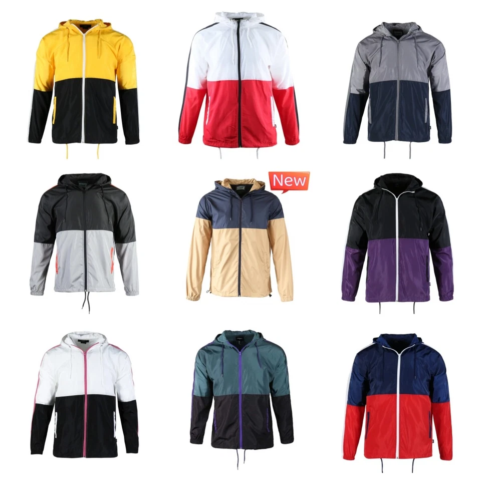 Jaqueta corta-vento masculina leve - Casaco com capuz para caminhada e corrida color block - Imagem 2 de 4