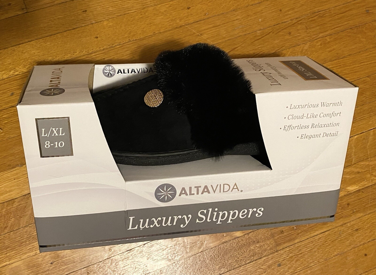 PANTOFOLA D’ORO Pantofole di lusso AltaVida • nere con accento oro • memory foam • donna taglia 8 10