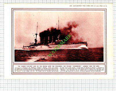 Deutsches Flaggenschiff SCHARNHORST 1. Weltkrieg WW1 -1914 Zuschnitt / Druck