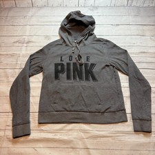 Victoria's Secret Love Pink Grey Cropped Hoodie Logo Women's Size Large