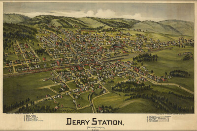 1900 Derry Station Pennsylvania Old Panoramic City Map Wall Art - POSTER 20''x30''
