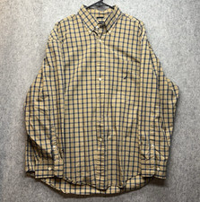 Nautica 80's Two Ply Cotton XL Men's Shirt Tan  Blue Checked Logo