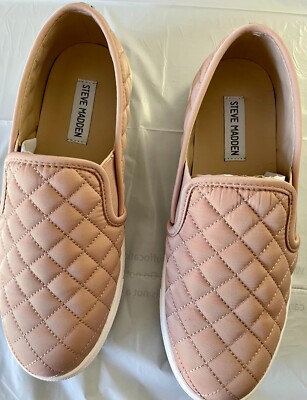 Steve Madden Women's ECNTRCQT Quilted Slip On Sneakers BLUSH Shoes
