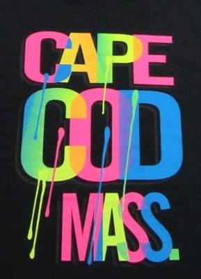 CAPE COD, MASS. Retro Style Neon Paint Drip Letters SS Black T Shirt Size S