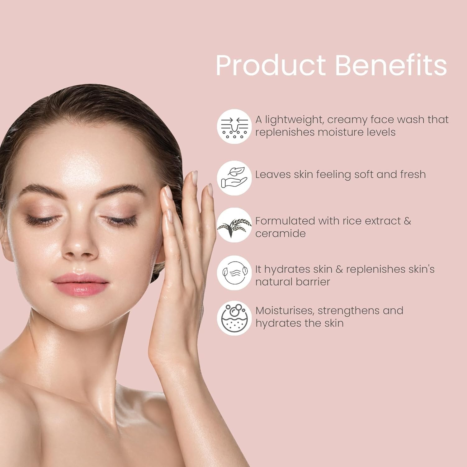 Rice and Ceramide Face Wash For Dry, Sensitive Korean Skin Moisturizing