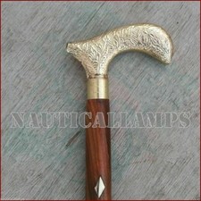 Victorian Embossed Derby Engraved Head Brass Handle New Inlay Walking Stick Cane