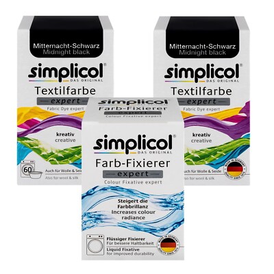 SIMPLICOL Textile Paint EXPERT MIDNIGHT BLACK 2x Paint and 1x Fixer