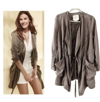 Hei Hei Anthropologie Jacket Womens XS Khaki Cargo Lyocell Open Style  Pockets