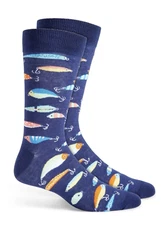 Club Room Men's Fishing Lure Crew Length Socks, Blue, One Size