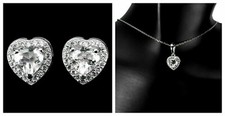 Silver White Topaz Earrings Pendant Heart Genuine Natural Gems Solid Sterling