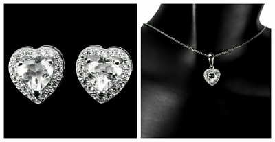 Silber Weißtopas Ohrringe Anhänger Herz echte Natur Edelsteine massiv Sterling