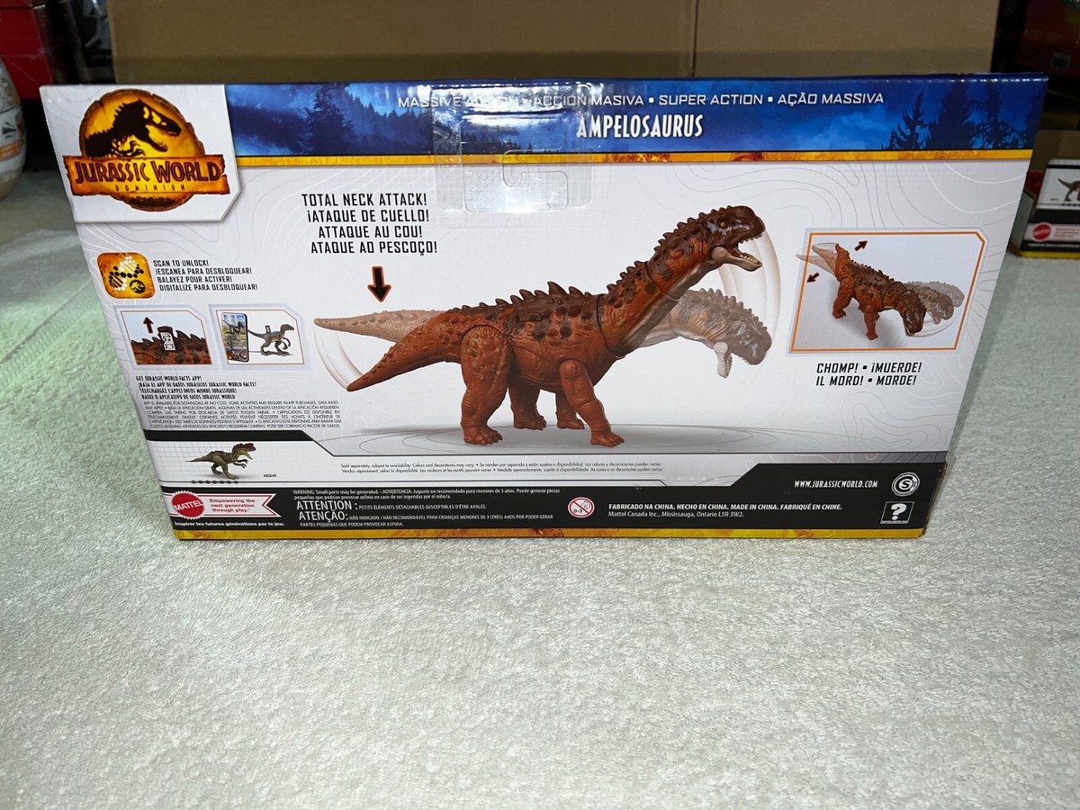 Mattel Jurassic World Dominion Massive Action Dinosaur Figure, Ampelosaurus Dino Toy with Attack Motion, Plus Downloadable App & AR