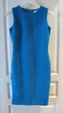 Calvin Klein Blue Stretch Round Neck Lined Pencil Dress w/ Texture Decor Size 2