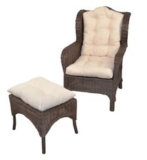 Rattan Ohrensessel braun inklusive Hocker Kissen Rattansessel Ohrenbackensessel 