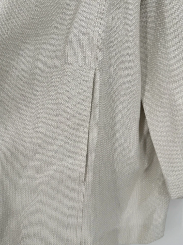 Chaqueta Eileen Fisher para mujer marfil mezcla de lino cuello manga 3/4 frente abierto Foto 4 de 4