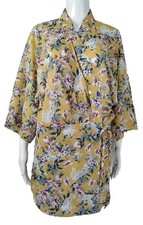 Look By M Womens Wrap Kimono Yellow Floral Top Cover Up V-Neck Beachy OS S/M 